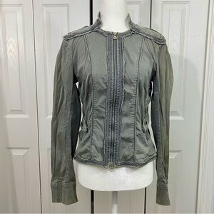 Armani Exchange Gray Green Light Moto-style Embroidered Zip Jacket